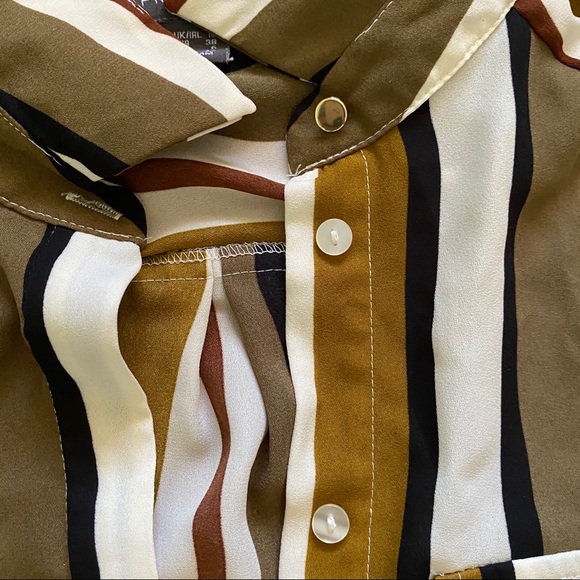 Green Olive White Stripe Long Button-down Blouse 6 - Picture 10 of 16